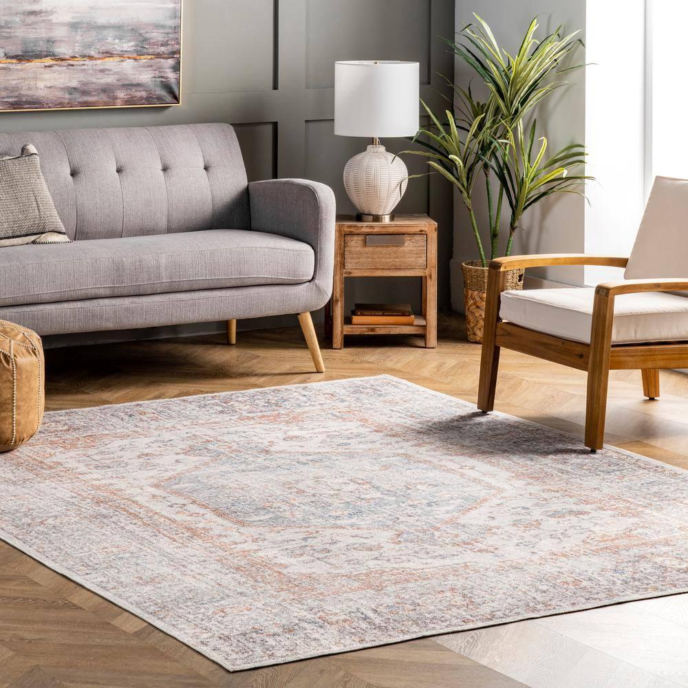 Nuloom Jacquie Pet Friendly Machine Washable Vintage Floral Area Rug, 4' x 6', Light Grey