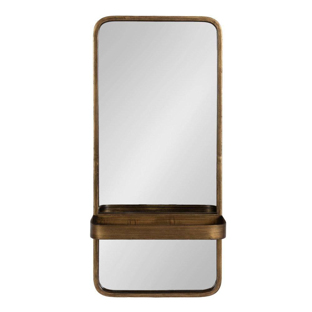 Kate & Laurel All Things Decor 11"x24" Estero Wall Rectangle Mirror with Shelf Gold: Mid-Century Modern, Wall-Mounted Storage