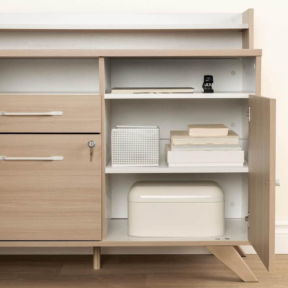 Kauan Helsy L-Shaped Desk with Power Bar and Removable Hutch Natural Walnut