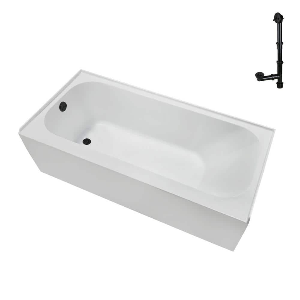 Streamline NAL-5280-BL 66 in. x 32 in. Acrylic Left-Hand Drain Alcove Bathtub in Glossy White With External Drain in Matte Black