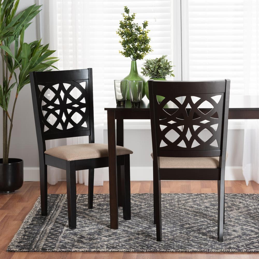 Baxton Studio Abigail Modern Beige Fabric and Dark Brown Finished Wood 2-Piece Dining Chair Set