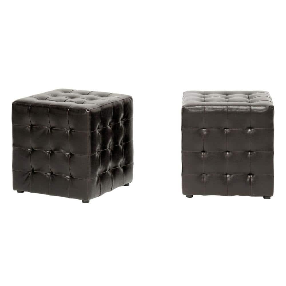 Set of 2 Siskal Modern Cube Ottoman Dark Brown - Baxton Studio