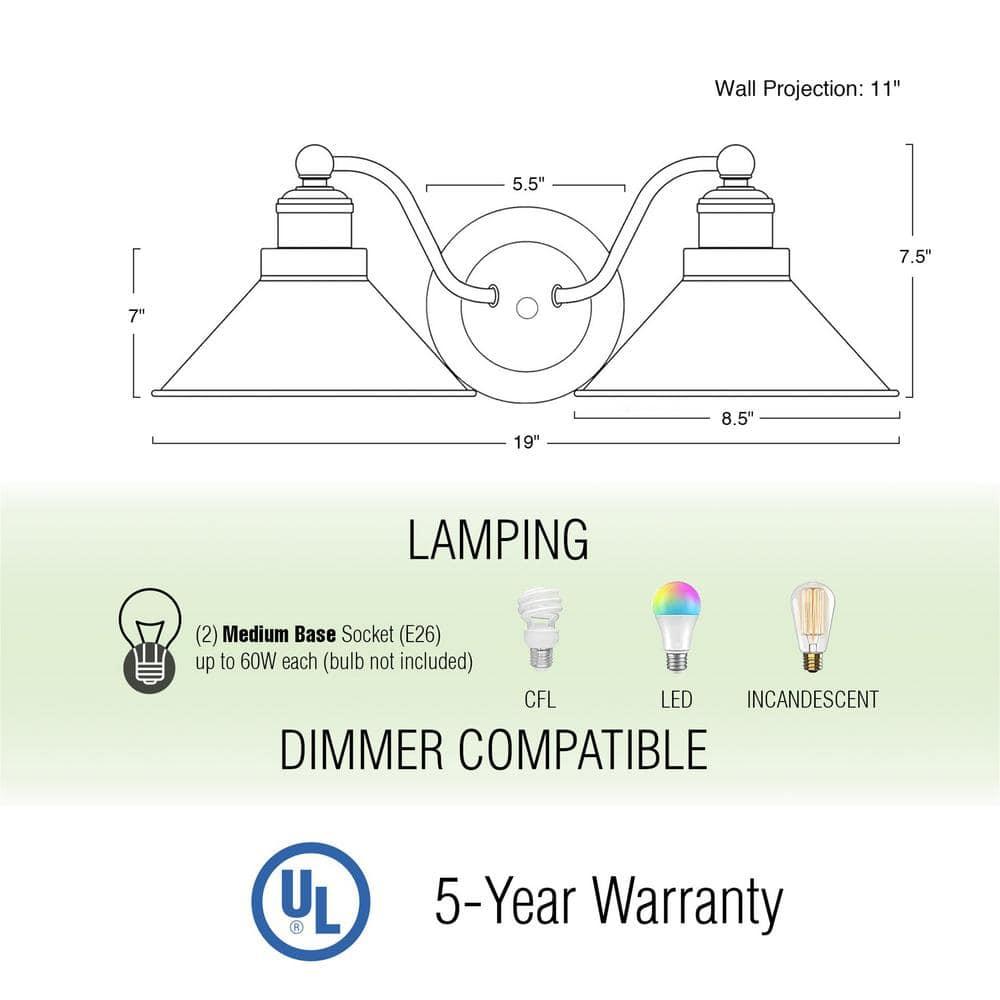 Kira Home Welton 19" 2-Light Farmhouse Bathroom Light, Wall Sconce Barn Light, Gold Trim + Brushed Dark Bronze
