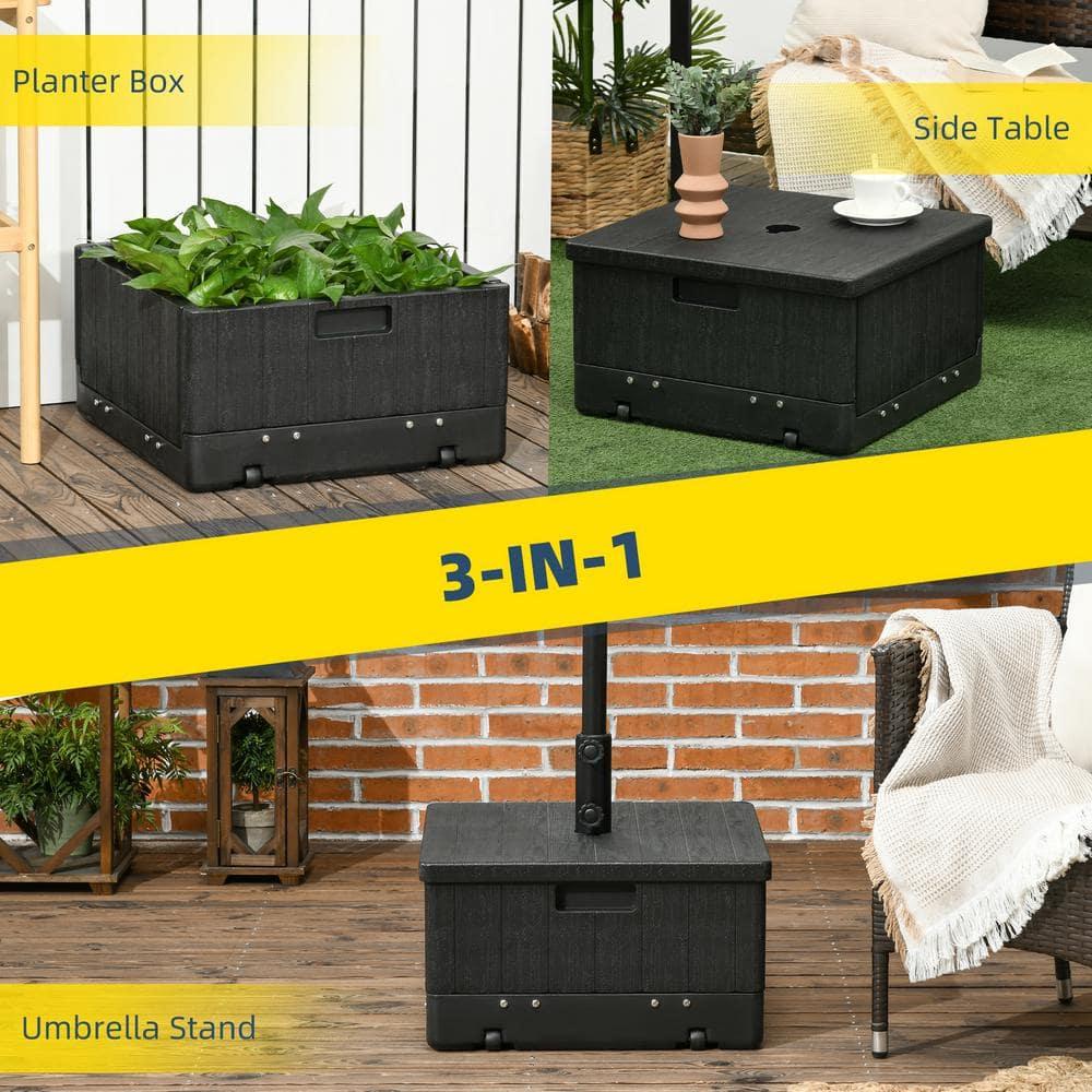 Outsunny 3-in-1 Patio Umbrella Stand Table Raised Garden Bed with Wheels and Handles, Black