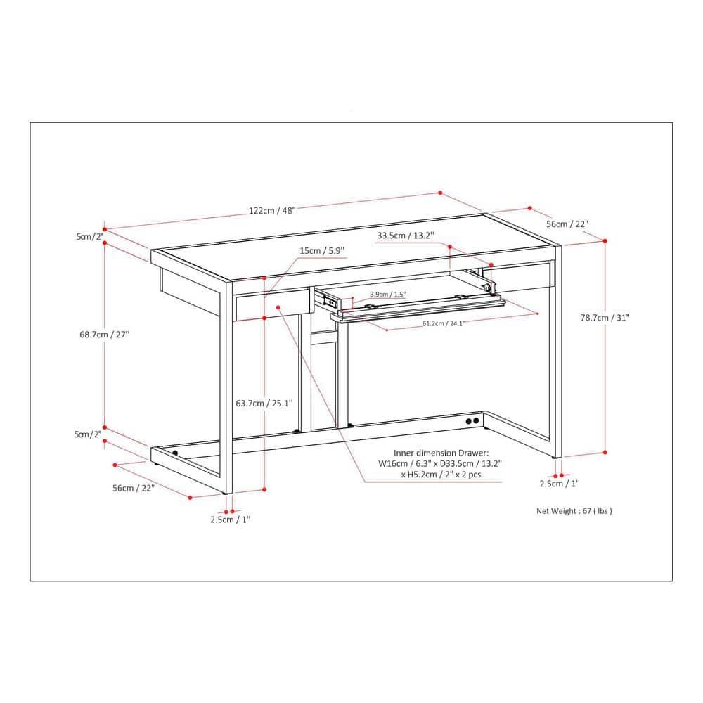 Simpli Home Erina SOLID ACACIA WOOD Modern Industrial 48 inch Wide Small Desk in Distressed Charcoal Brown