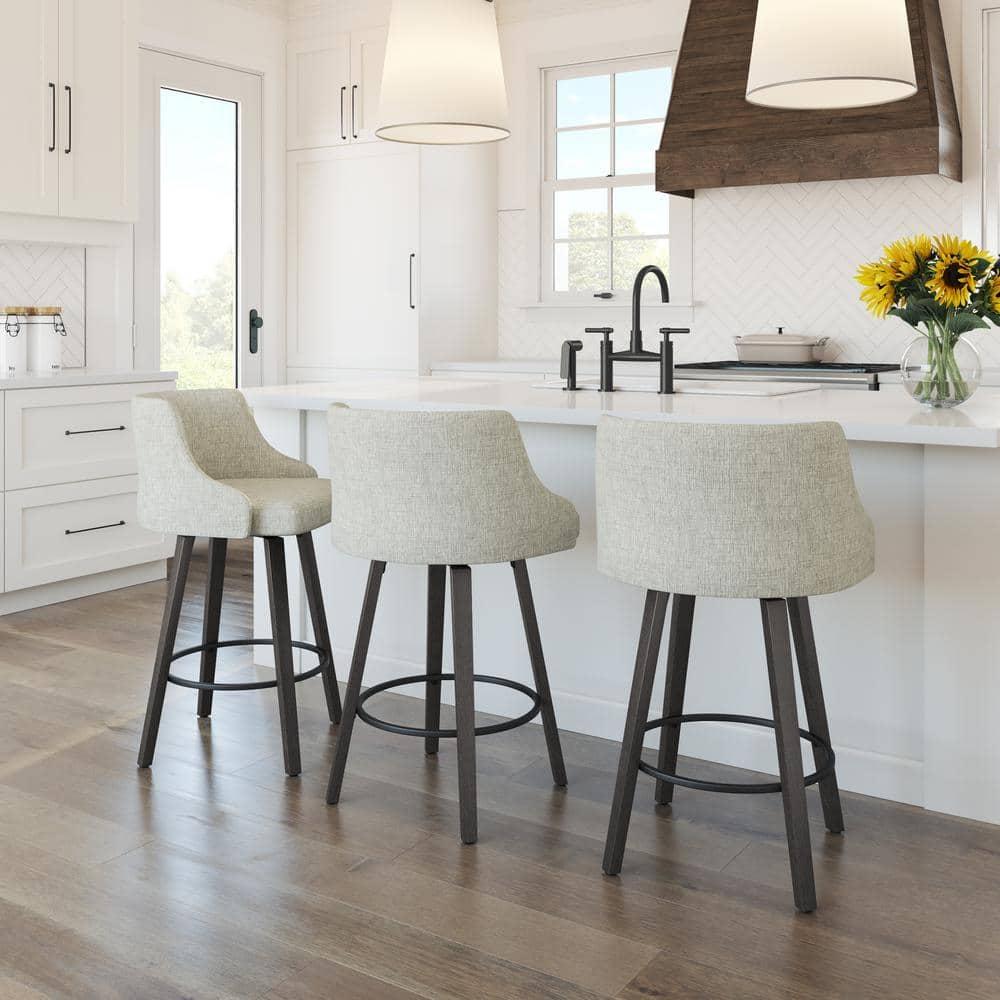 Ramon Elegant Swivel Bar Stool 30" Dark Brown and Beige