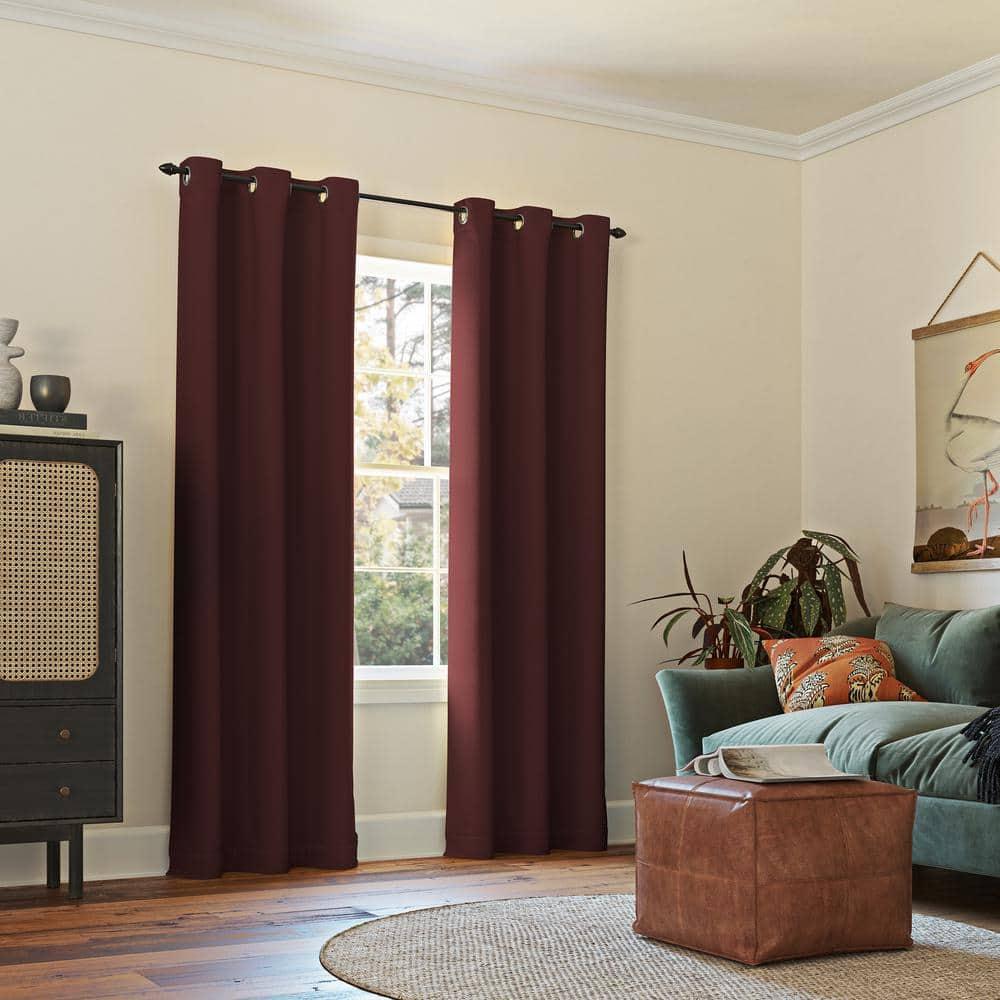 Sun Zero Nolan Energy Saving Blackout Grommet Curtain Panel, 40"x95", Merlot Red