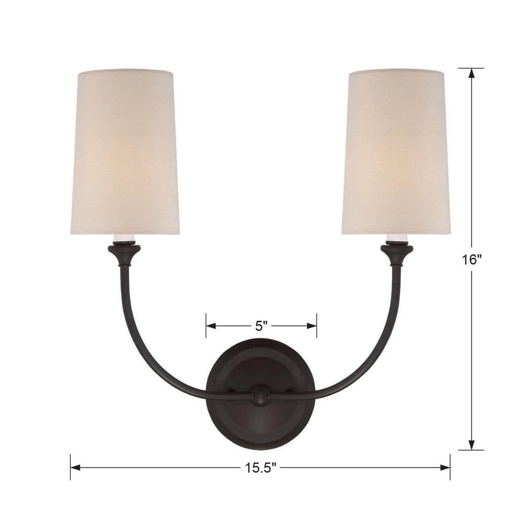 Dark Bronze Dual-Light Sconce with Flax Linen Silk Shades