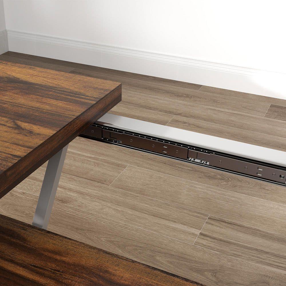 HOMCOM 47"-63" Expandable Dining Table for 4-6 People, Farmhouse Extendable Dining Room Table with Trestle Base, Kitchen Table, Distressed Brown