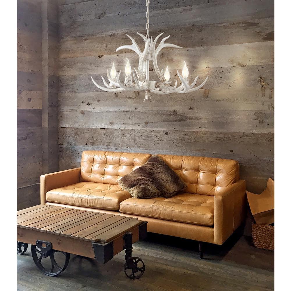 JONATHAN Y JYL6301B Eldora 26" Adjustable Resin Antler 4-Light LED Chandelier, Farmhouse, Glam, Transitional, Rustic, Cottage for living room, dinning room, bedroom, office Bulb Included, White