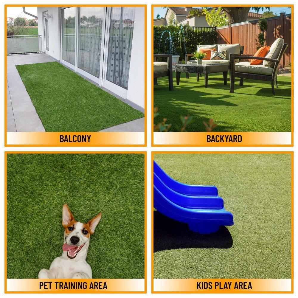 Ottomanson Grass Waterproof Indoor/Outdoor Realistic Feel Artificial Grass Turf Rugs and Rolls Customized Size For Balcony, Patios