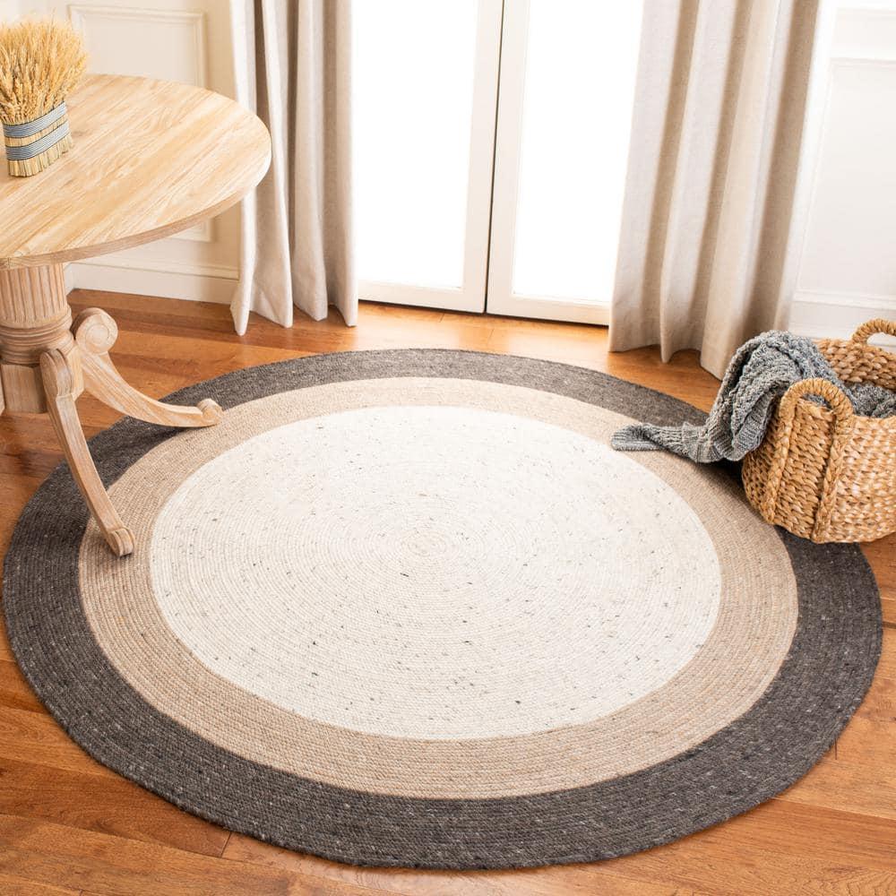 Braided BRD903 Hand Woven Indoor Area Rug - Charcoal/Ivory - 7' Round - Safavieh