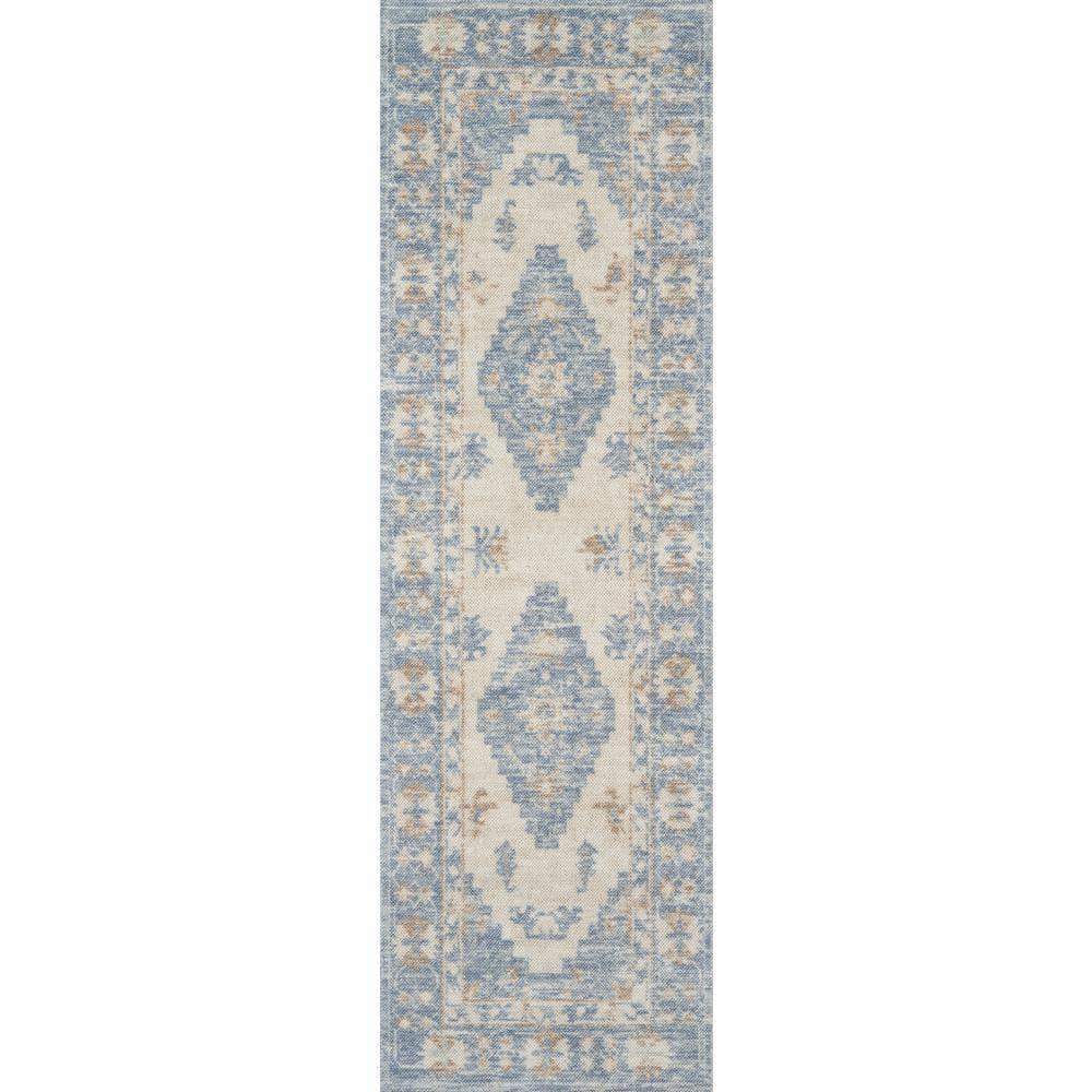 2'3"x7'6" Medallion Loomed Runner Rug Blue - Momeni: Traditional Wool & Nylon Low Pile Indoor Rectangle Rug