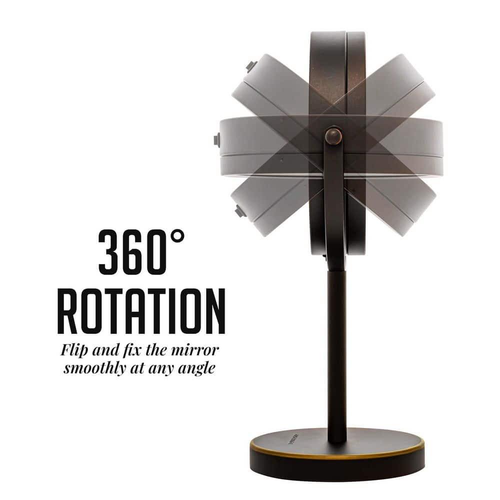 Ovente OVENTE 6" Lighted Makeup Mirror with 1X/7X Magnification, Cordless Tabletop Mount Vanity Round Mirror with 360° Swivel Design and Double Sided Cool Tone LED Ring Light, Antique Bronze MLT60ABZ1X7X