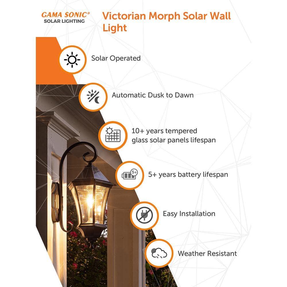 Gama Sonic Victorian Solar Wall Light, Outdoor Solar Lamp, Cast Aluminum Sconce, 150 Lumens Warm White LED, Black (94BM50010)