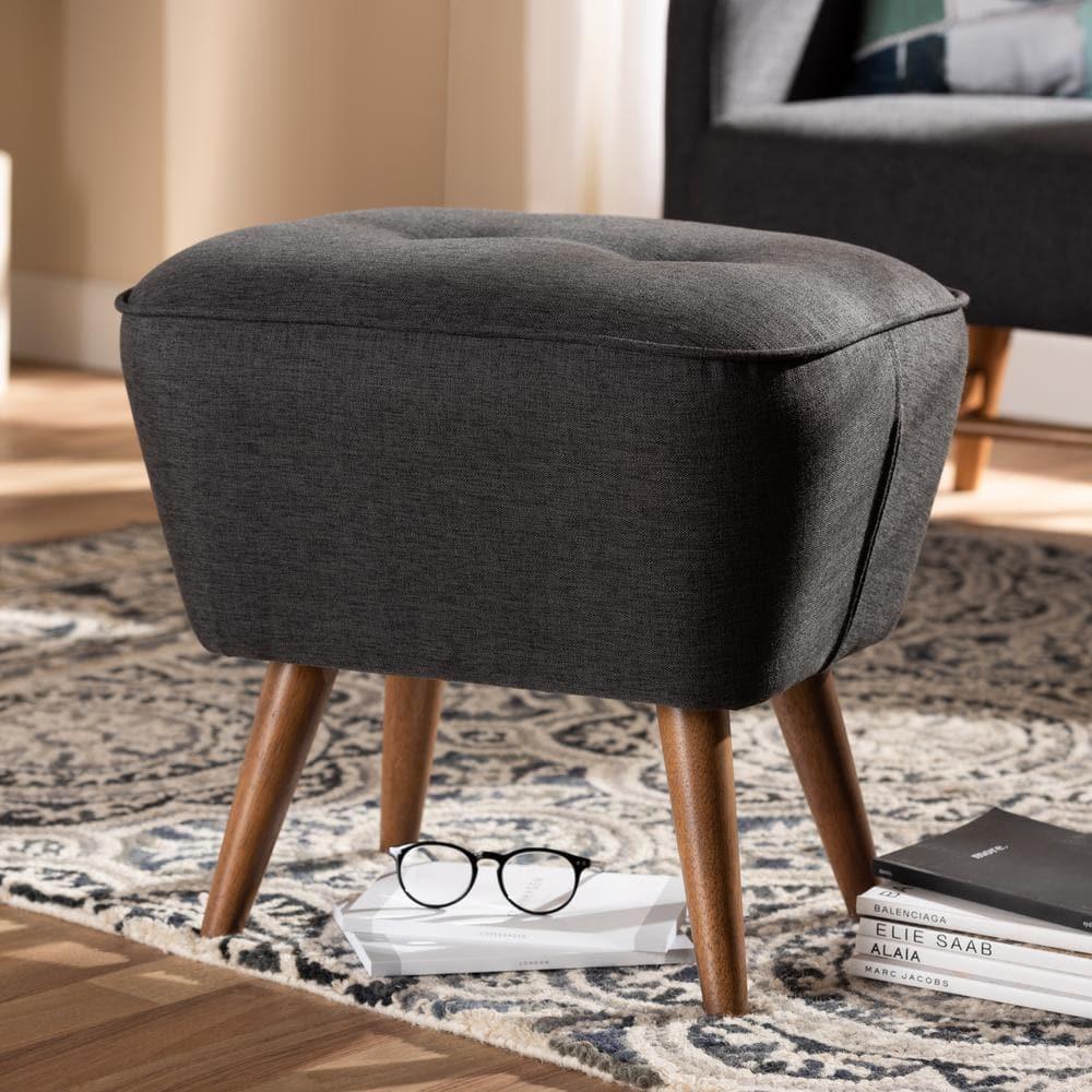Petronelle Walnut Finished Wood Ottoman Dark Gray - Baxton Studio