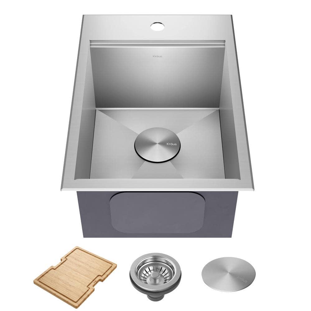 Kraus KWT311-15 KRAUS® Kore 15" Drop In / Top Mount Workstation 16 Gauge Single Bowl Stainless Steel Bar Kitchen Sink with Accessories