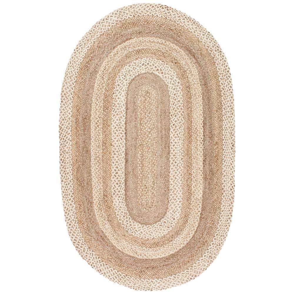 Nuloom Charlene Solid Oval 5x8 Jute Indoor Area Rug for Dining Room Rug Neutral Rug Living Room Rug Kitchen, Natural/Ivory