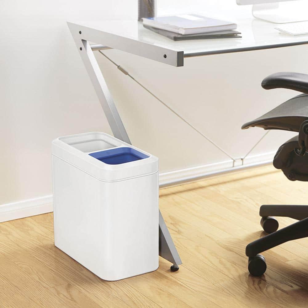 simplehuman 20L Dual Compartment Commercial Recycling Trash Can Slim White Steel Open Top Garbage Bin