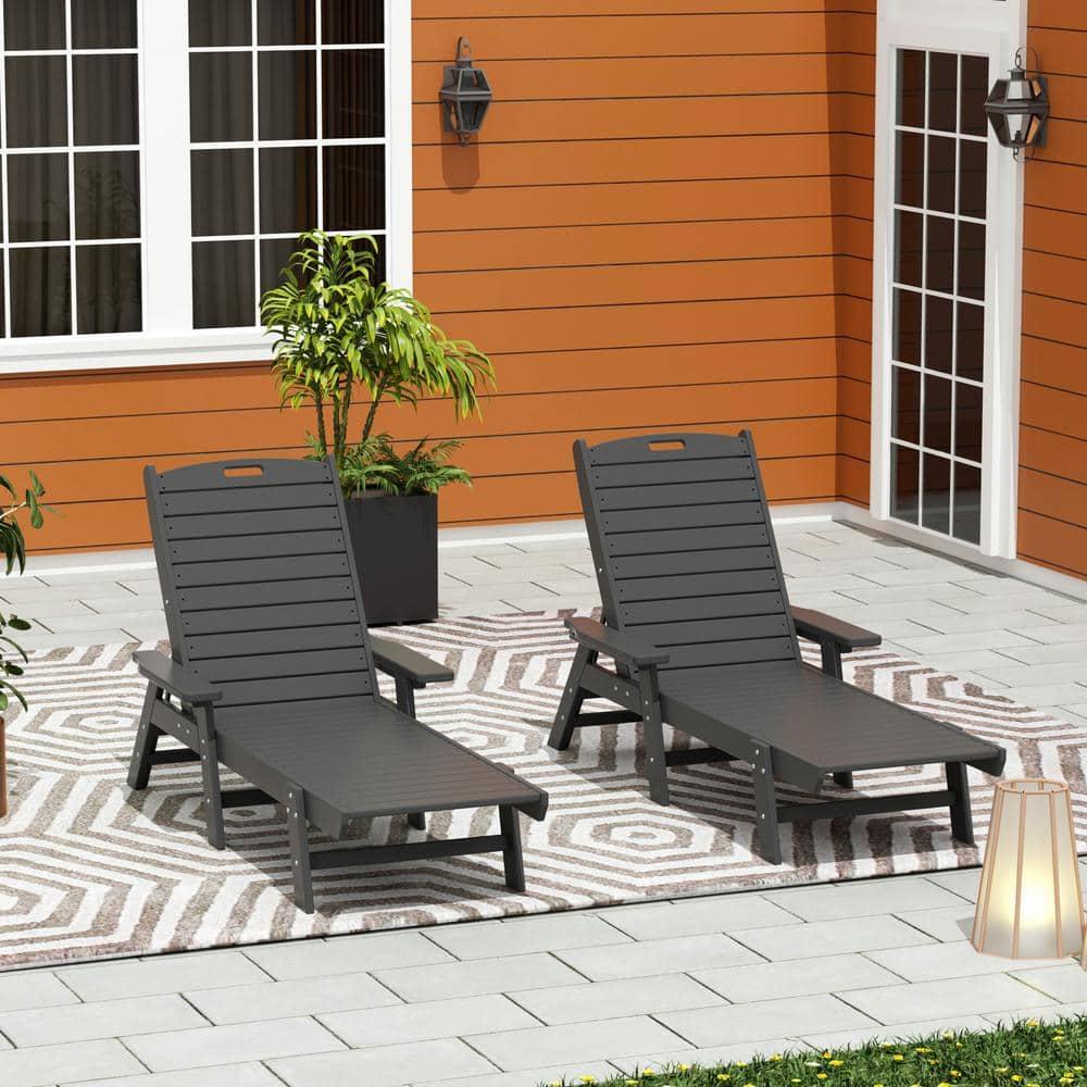 SERWALL Patio Chaise Lounge Chair Set of 2, 78'' Long 5-Positions Adjustable HDPE Outdoor Lounge Chair Grey