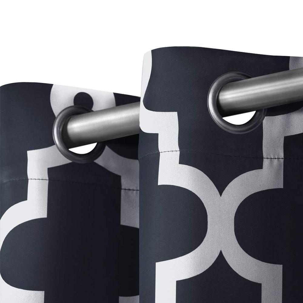 TOWN & COUNTRY EVERYDAY Ironwork Geo Trellis Sateen Indoor Curtains, Room Darkening Blackout, Grommet Top, Energy Efficient, 2-Pack Set, 52"x96", Peacoat Blue