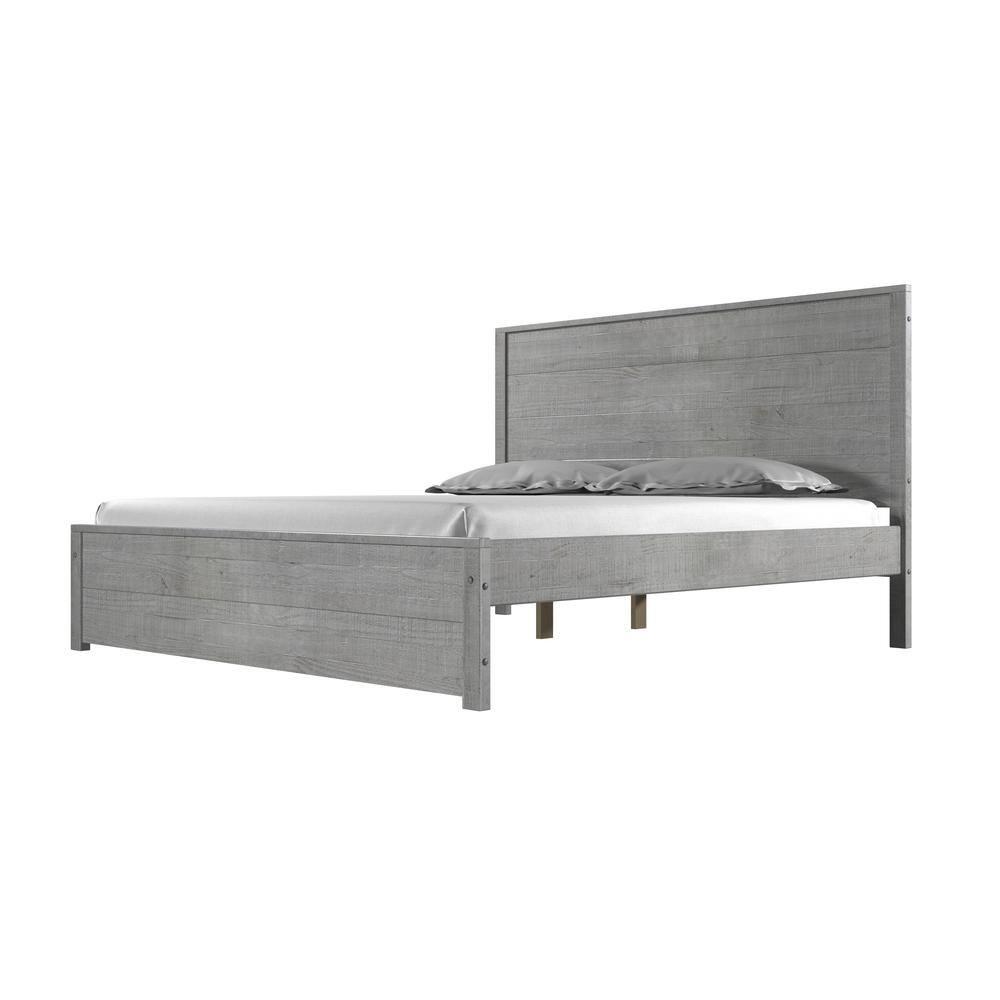 Camaflexi Hampton Solid Wood King Size Bed Frame with Headboard, King Bed with Wood Slat Supports, Driftwood Finish