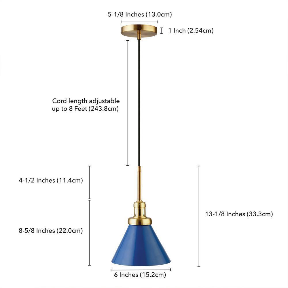 Evelyn&Zoe 8" Blue/Brass Metal Pendant