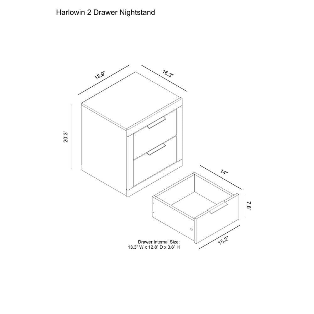 Galano Harlowin 2 Drawer Nightstand - Dusty Grey Oak