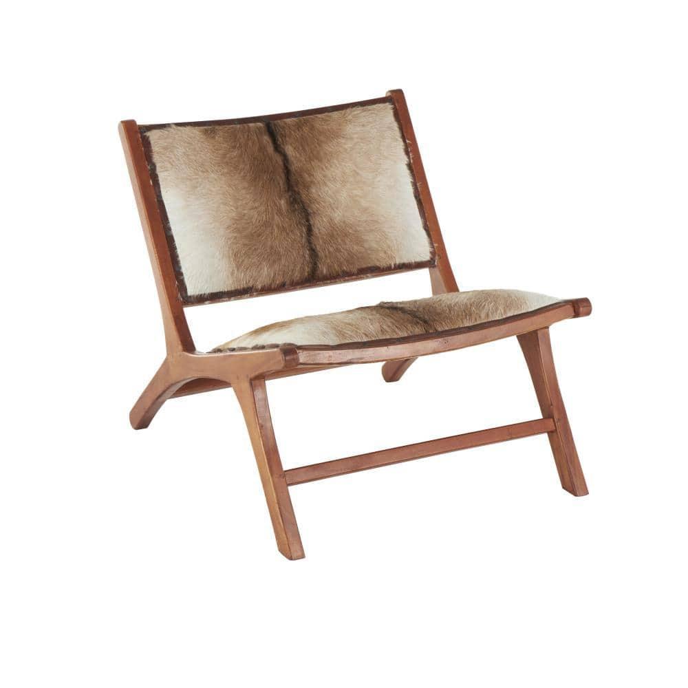Set of 2 Rustic Goat Leather and Teak Accent Chairs Brown - Olivia & May: No Assembly, Indoor Use