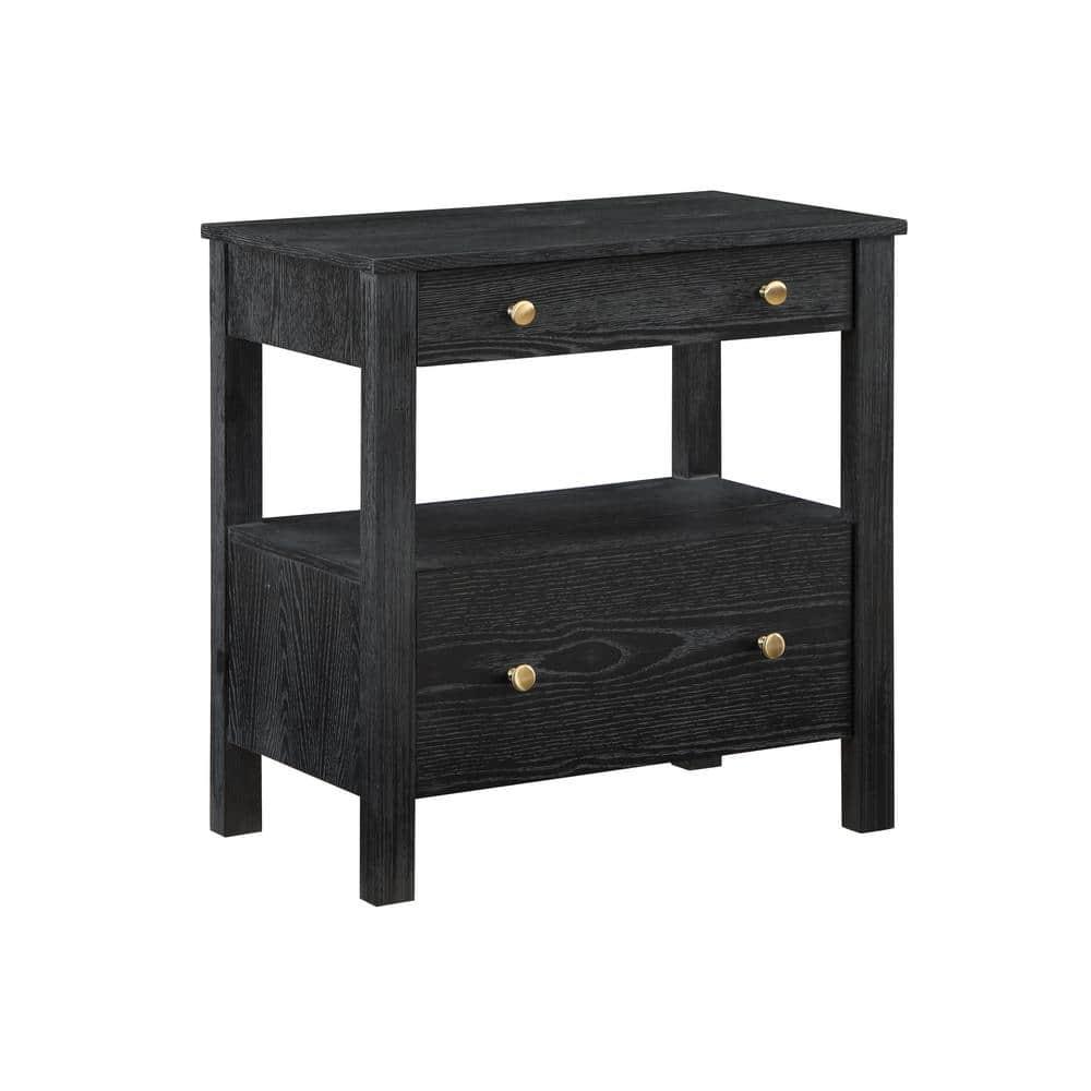 Comfort Pointe Delano Nightstand Black: 2 Drawers, Oak Veneer, Metal Glides, No Assembly Required