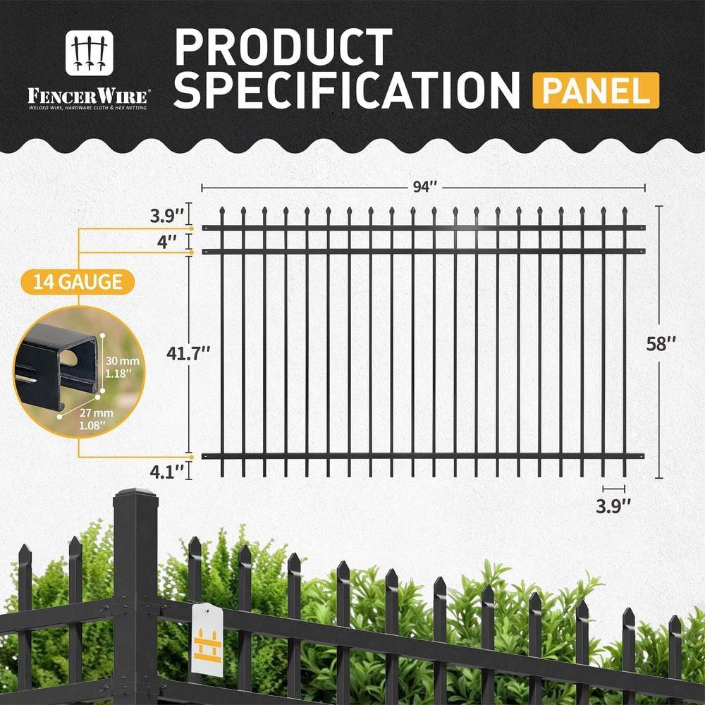 Fencer Wire Heavy Duty Pinnacle Fence Barrier Panel, 5FT Height X 8FT Width Anti-Rust Metal Fencing Panel, 2” Diameter Steel Outdoor Decorative Garden Fence Panel for Yard, Pool, Patio, Single Panel