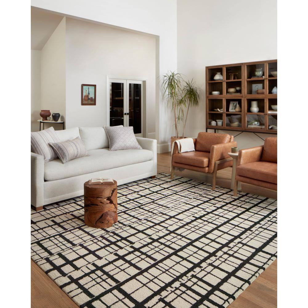 Chris Loves Julia x Loloi Chris Loves Julia x Loloi Polly Checkered Hand Tufted Jute/Sisal/Wool Black/Ivory Area Rug