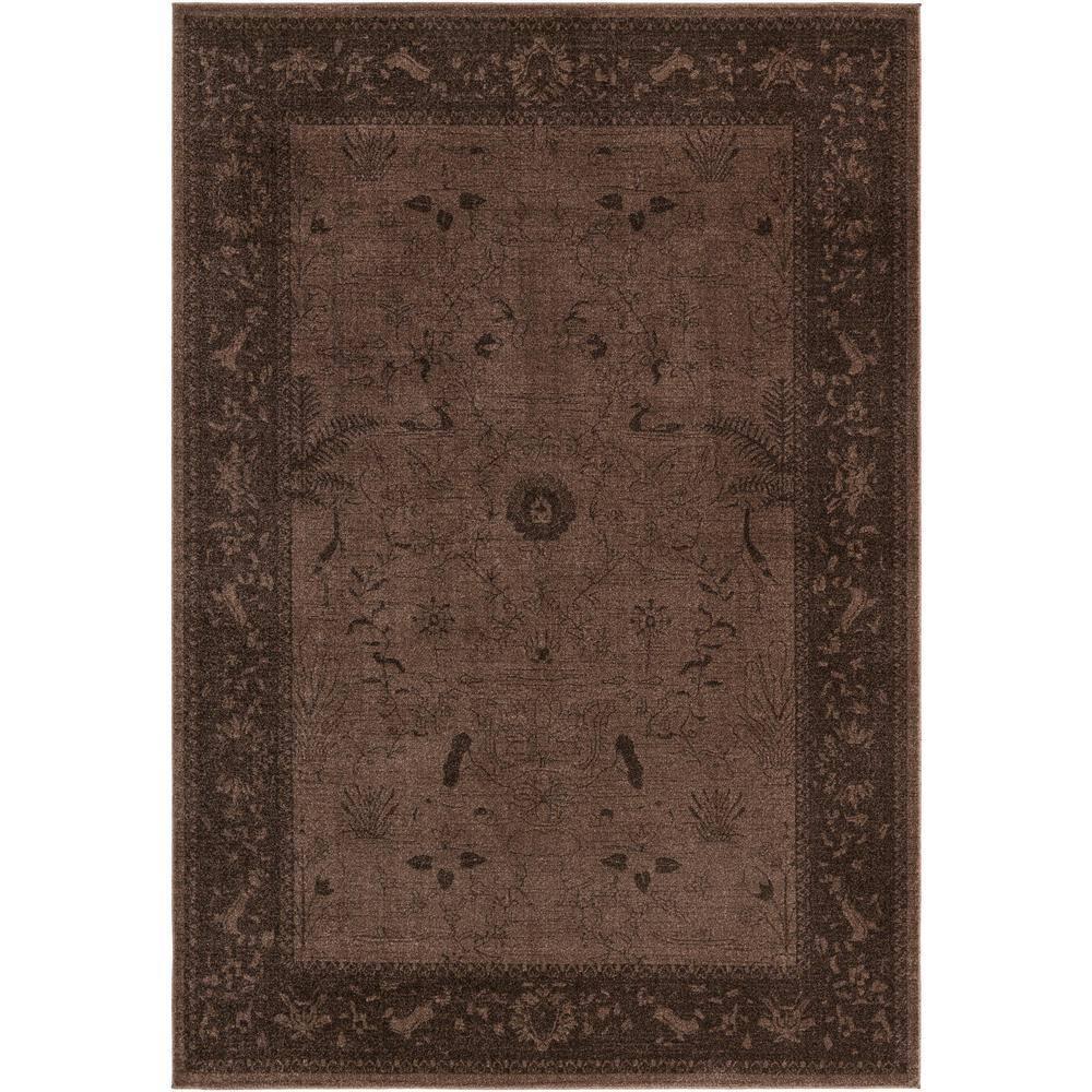Unique Loom Floral La Jolla 7 x 10 (ft) Loomed Polypropylene Light Brown/Dark Brown Rectangular Indoor Floral/Botanical Area rug