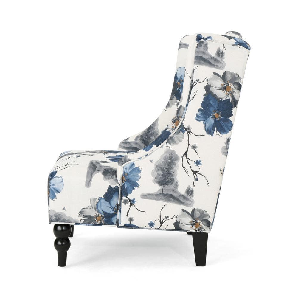 Toddman High-Back Club Chair Floral Print Blue - Christopher Knight Home: Upholstered, Birch Wood Legs