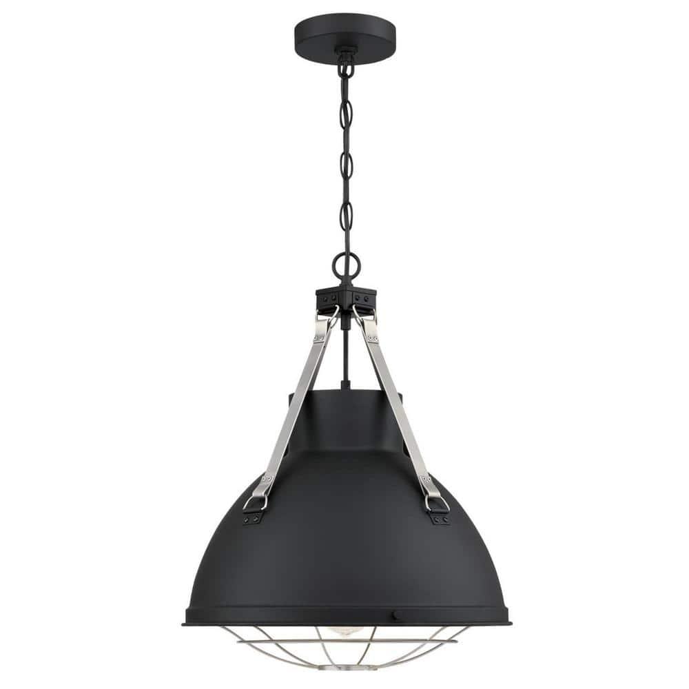Westinghouse Lighting 6116300 Bartley One-Light Indoor Pendant with Dark Pewter Accents, Matte Black