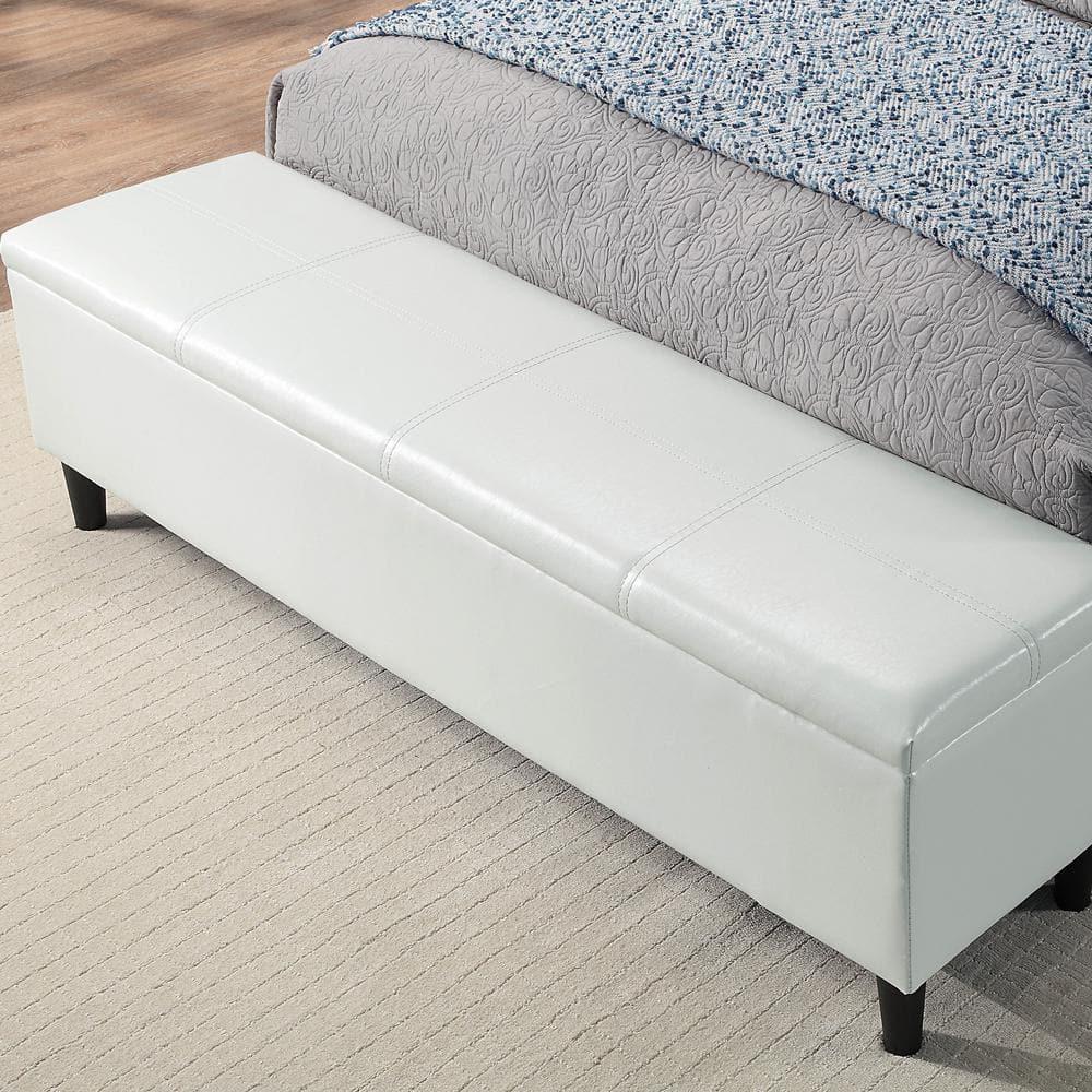 Full Kerwin Flannelette Bed with Bench Storage White - HOMES: Inside + Out: Upholstered Platform, No Box Spring Required