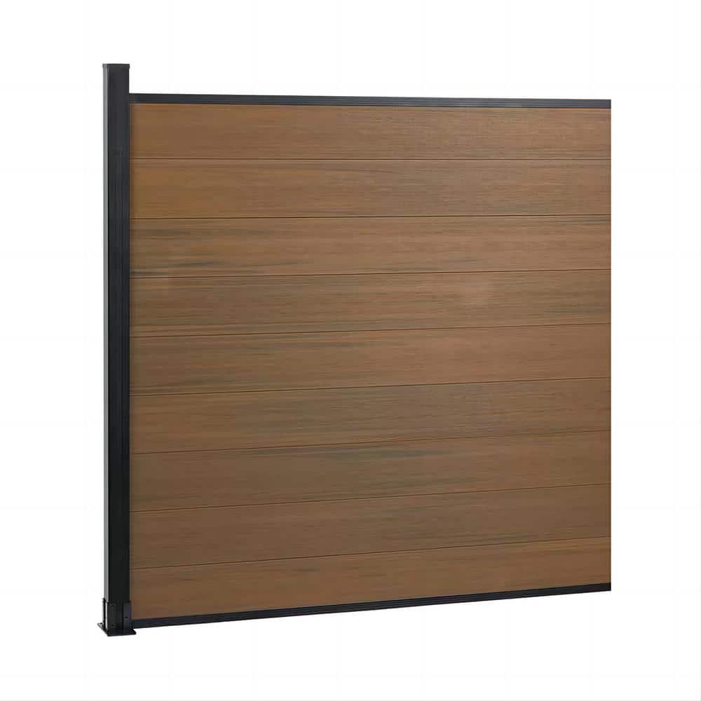 Privacy Fence for Outside, 6ftx6ft Outdoor Privacy Panels with In-ground Post, Wind Resistant Wood Plastic Composite Fencing for Patio, Backyard, Garden and Swimming Pool (Brown with 1 Post)