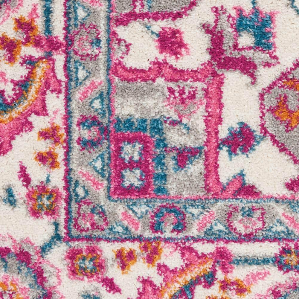 Nourison Passion Colorful Center Medallion Indoor Area Rug Light Grey/Pink 5'3" x 7'3"