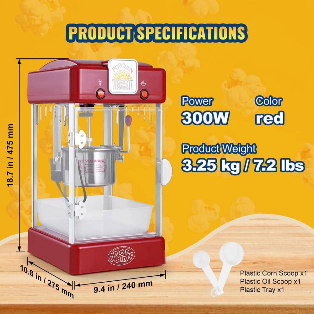Stellweilan Tessberg Popcorn Popper Machine Tabletop Popcorn Maker 300W 2.5 Oz Red
