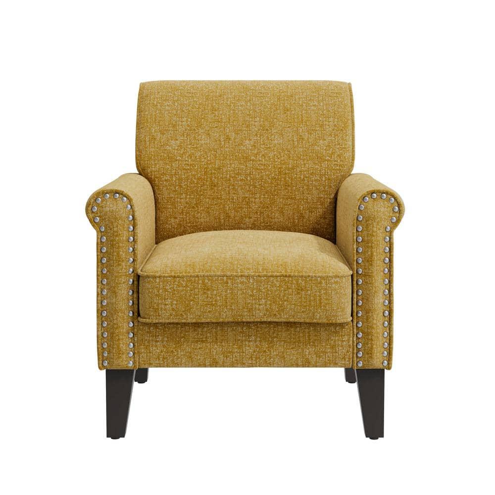HL Home Furnishings Jean Rolled Arm Chair with Nailheads in Gold Chenille