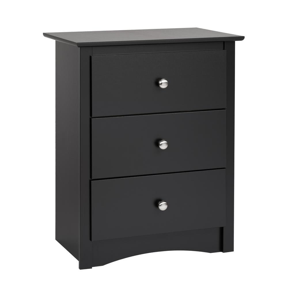 Prepac Sonoma 3 Drawer Nightstand - Black : Wood Composite Bedside Table, Rectangle Shape, Spot Clean