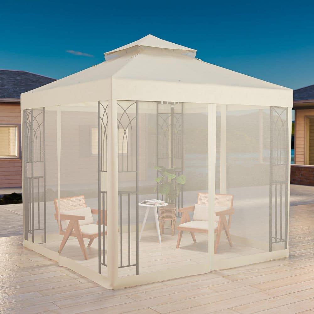 COOS BAY 8 Ft. W x 8 Ft. D Steel Frame Vented Soft Top Patio Gazebo with Mesh Netting, Corner Shelves