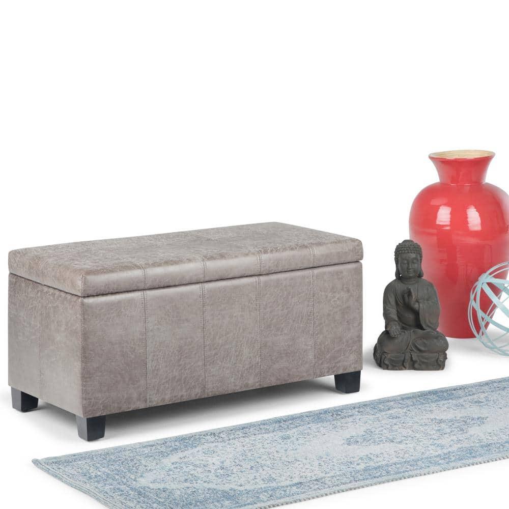 Dover 36 in. Wide Contemporary Rectangle Storage Ottoman Bench in Distressed Grey Taupe Vegan Faux Leather, Assembled