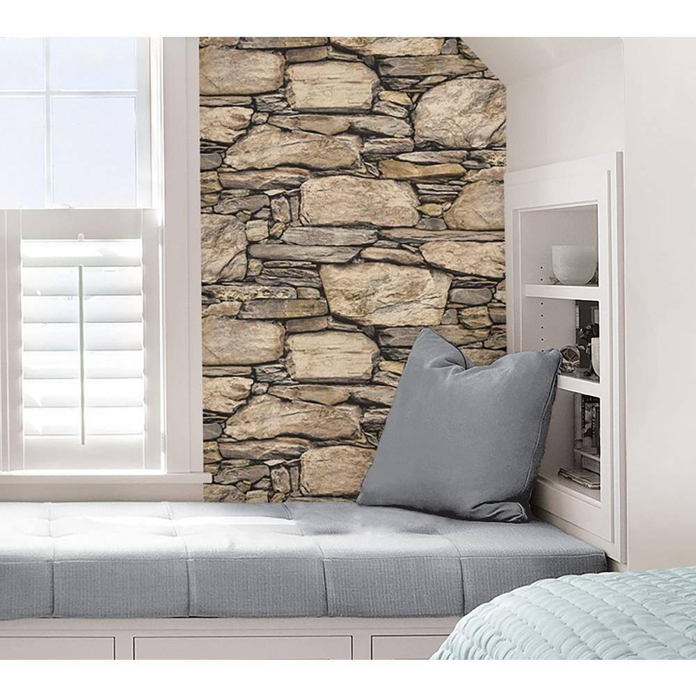 NuWallpaper Hadrian Stone Wall Vinyl Peel And Stick Wallpaper, 216-in by 20.5-in, 30.75 sq. ft.