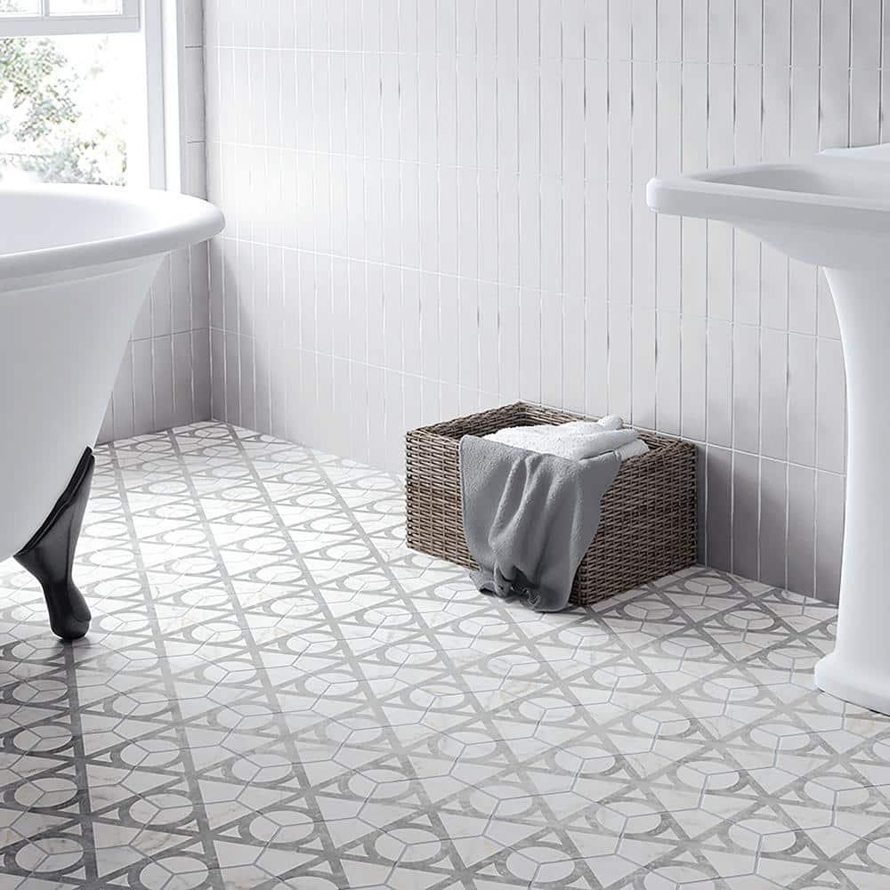 Carra Carrara Elegance 7"x8" Grey and White Matte Hexagon Porcelain Tile