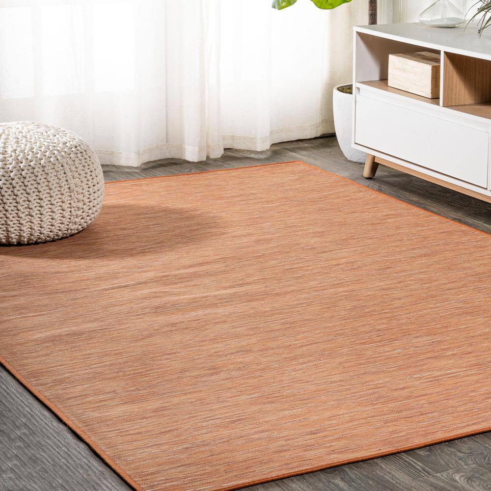 8'x10' Ethan Modern Flatweave Solid  Area Rug, Orange - JONATHAN Y