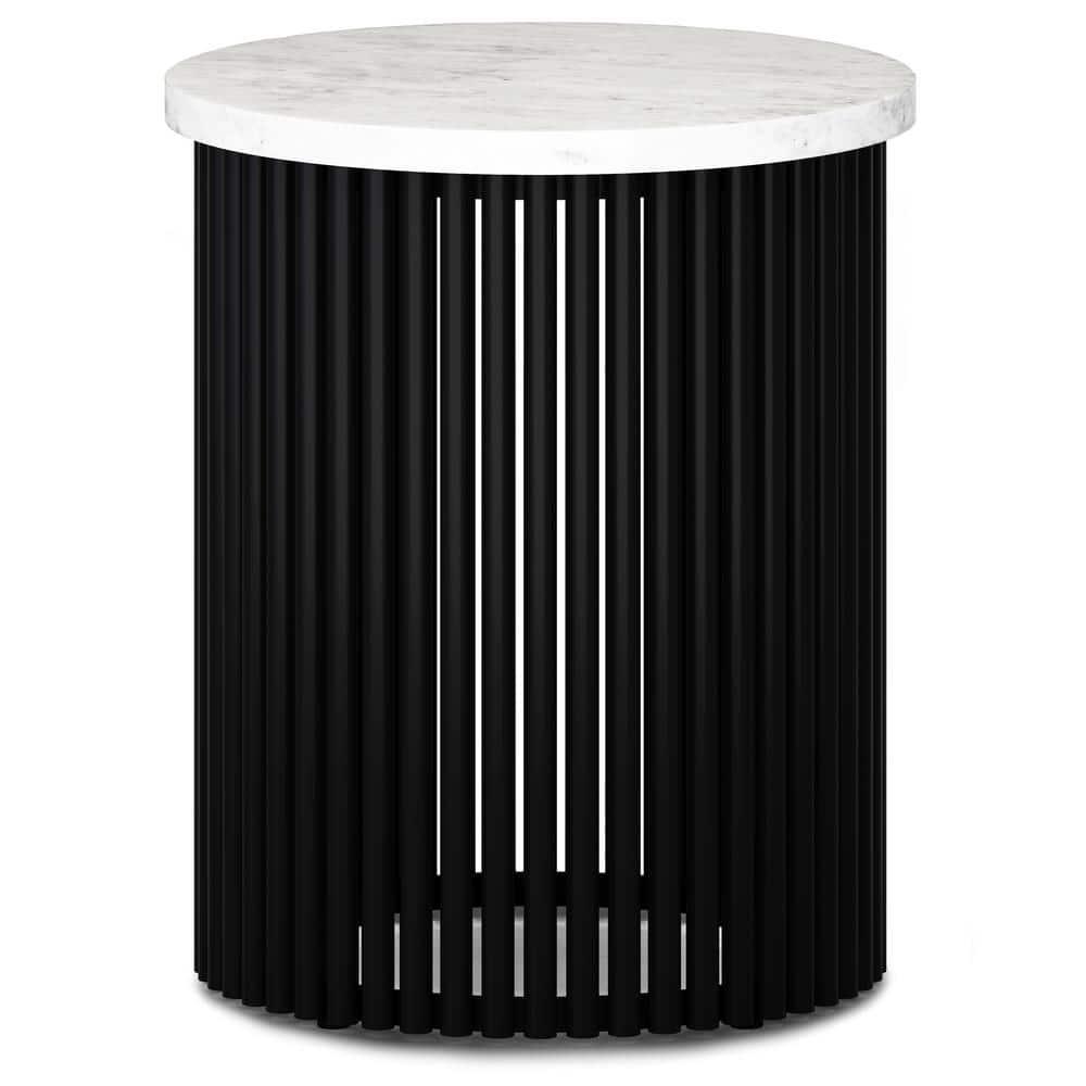 Simpli Home Demy 18"W Genuine Marble Industrial End Table with Slatted Metal Base, Assembled
