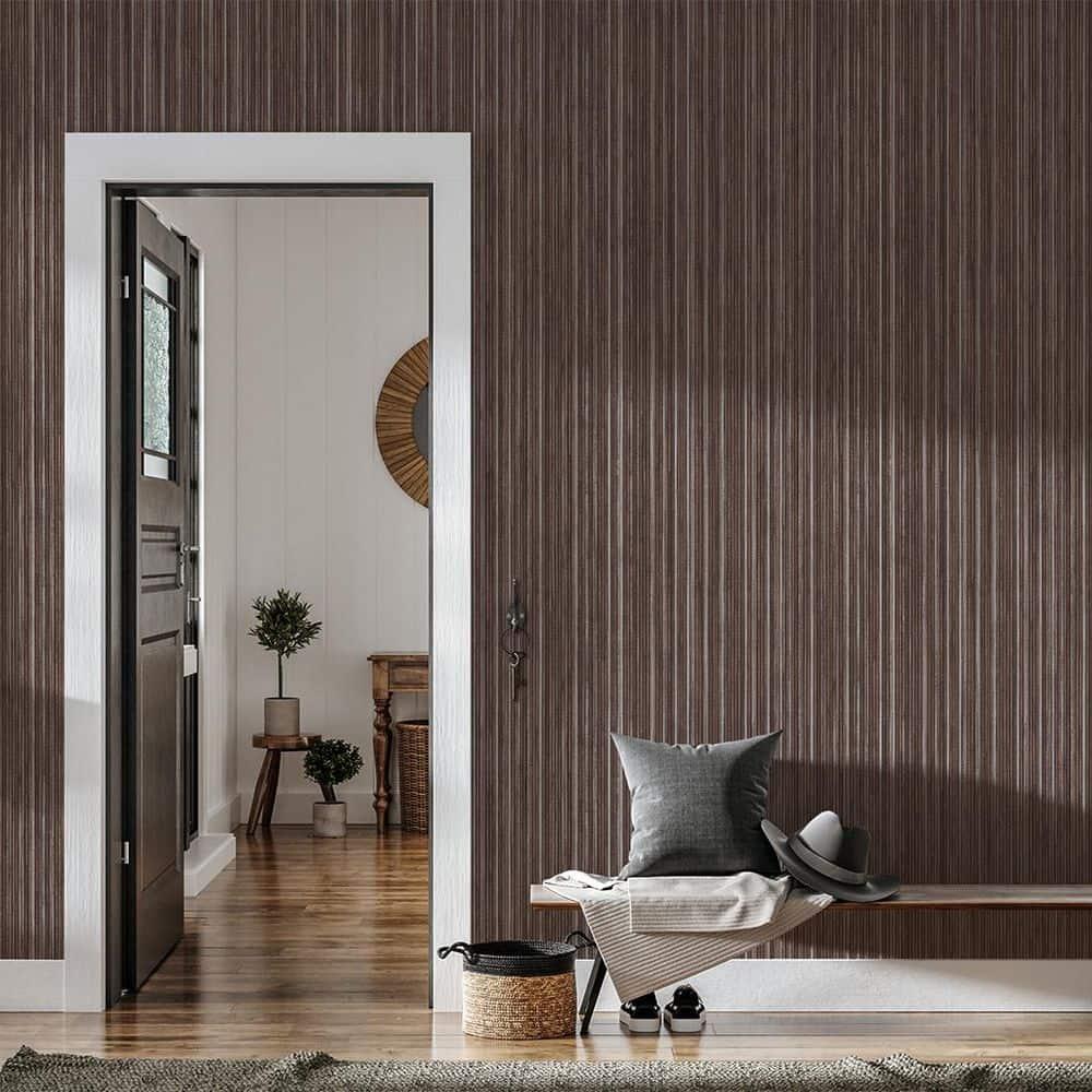Tempaper Textured Faux Grasscloth Brown & Metallic Silver Peel and Stick Wallpaper, 20.5" x 16.5'