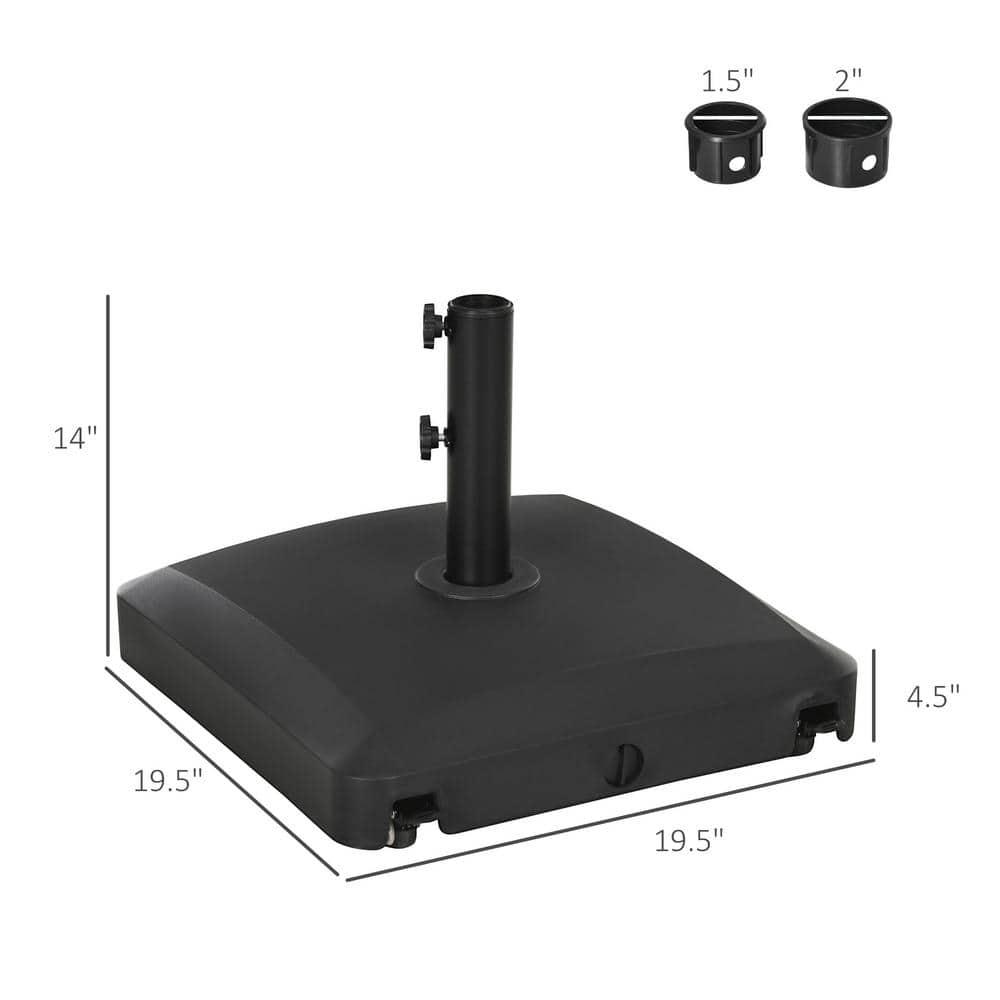 Outsunny Wheeled Patio Umbrella Base, 53lbs Water or 66lbs Sand Filled Heavy Duty Outdoor Umbrella Stand, Black