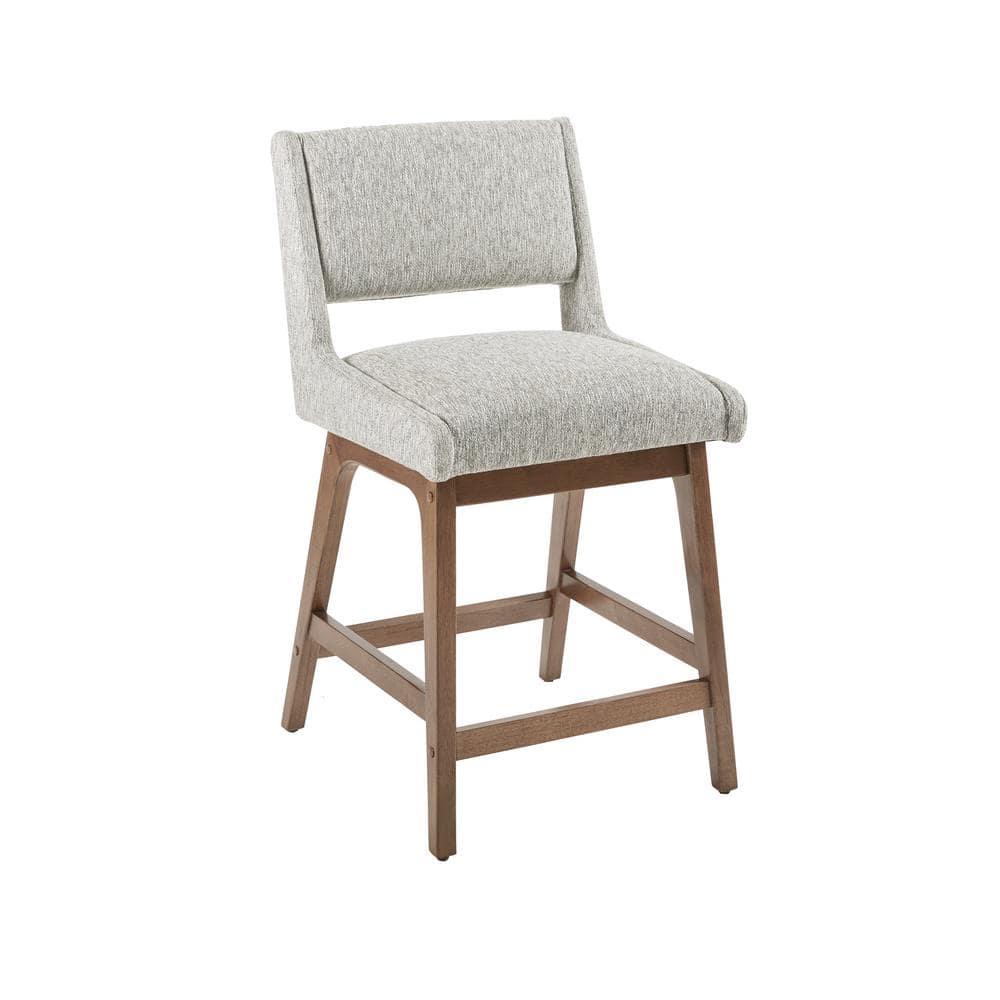 Boomerang Counter Height Barstool Light Gray: Upholstered, Pecan Finish Legs, 300 lbs Capacity
